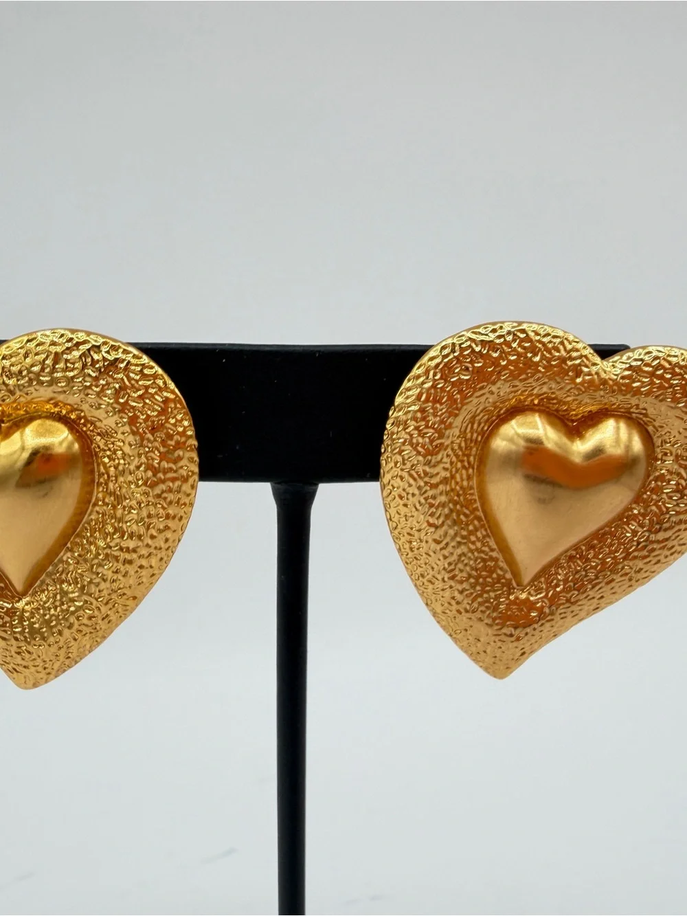 Vintage YVES SAINT LAURENT YSL Textured Heart Pierced Earrings - Picture 6 of 8